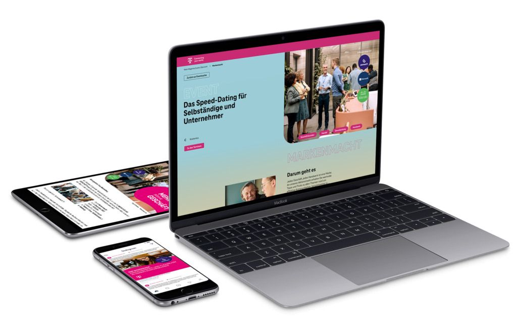 Mobile Endgeräte mit der Abbildung der Website zum Telekom Markenmacht Event in Hamburg