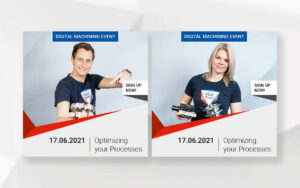 Abbildung eines Werbeplakats für ein Digital Machining Event mit 2 Menschen