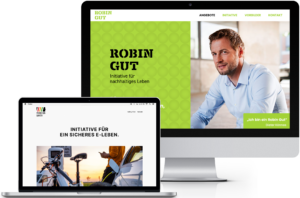Die Robin Gut und Power on Safety Webseite werden im Mockup auf einem Laptop und einem imac gezeigt.